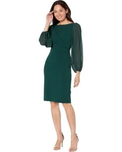 Vince Camuto Signature Stretch Crepe Bodycon With Chiffon Balloon Sleeve